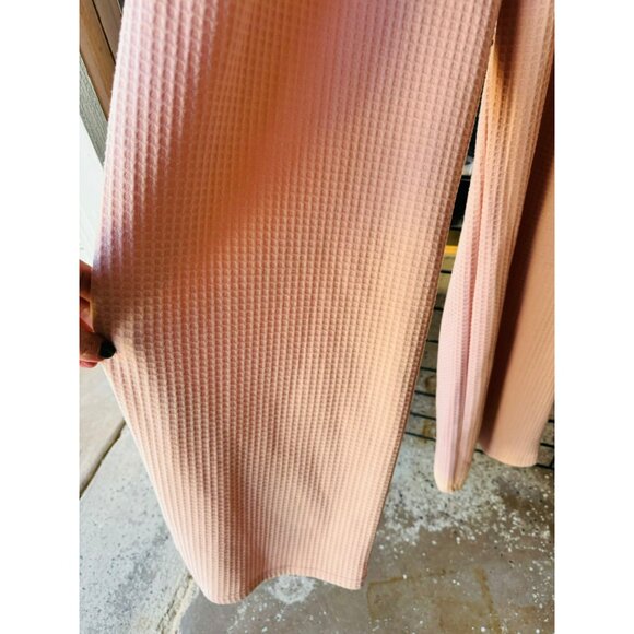 NWOT Mainstrip Pink Waffle Knit Wide Leg Pockets Open Back Button Jumpsuit L - Picture 11 of 13